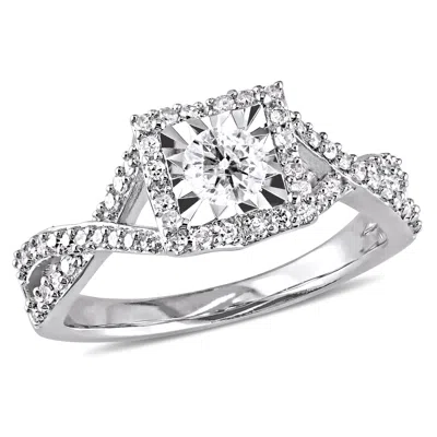 Mimi & Max 1/2ct Tw Diamond Halo Crossover Engagement Ring Sterling Silver In White