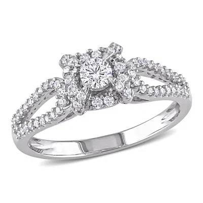 Mimi & Max 1/2ct Tw Diamond Halo Engagement Ring 14k White Gold