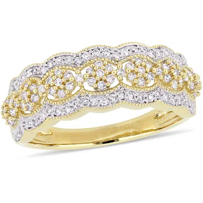 Mimi & Max 1/2ct Tw Diamond Milgrain Vintage Flower Ring 10k Yellow Gold In Multi
