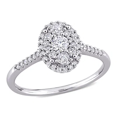 Mimi & Max 1/2ct Tw Diamond Oval Shape Halo Engagement Ring 10k White Gold
