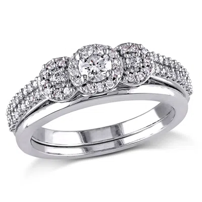 Mimi & Max 1/2ct Tw Halo 3-stone Diamond Bridal Set 10k White Gold
