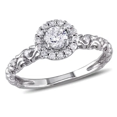 Mimi & Max 1/2ct Tw Halo Diamond Engagement Ring 14k White Gold In Silver