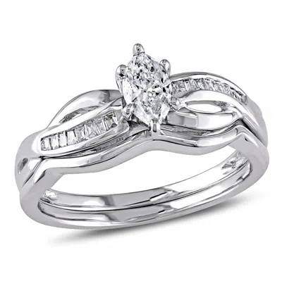 Mimi & Max 1/2ct Tw Marquise And Tapered Baguette Diamond Bridal Ring Set In 14k White Gold