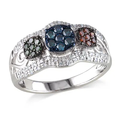 Mimi & Max 1/2ct Tw Multi-color Diamond Cluster Ring Sterling Silver
