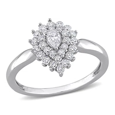Mimi & Max 1/2ct Tw Pear Round Diamond Graduated Halo Engagement Ring 14k White Gold