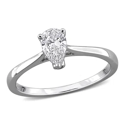 Mimi & Max 1/2ct Tw Pear-shape Lab-grown Diamond Solitaire Engagement Ring With Side Accents In Sterling Silver In White