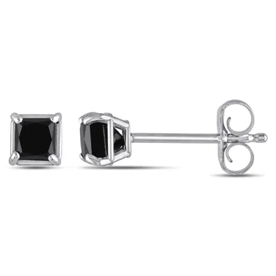 Mimi & Max 1/2ct Tw Princess Cut Black Diamond Stud Earrings In 10k White Gold