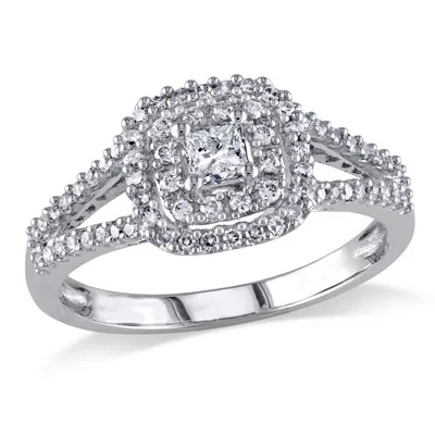Mimi & Max 1/2ct Tw Princess Cut Halo Diamond Engagement Ring 14k White Gold