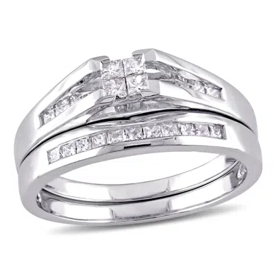 Mimi & Max 1/2ct Tw Princess Cut Quad Diamond Bridal Set 14k White Gold