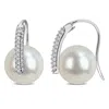 Mimi & Max 12mm Cultured Freshwater Edison Pearl 3/8ct Tw Diamond Leverback Earrings 14k White Gold In Metallic