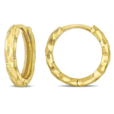 Mimi & Max 12mm Diamond Cut Design Mini Hoop Earrings In 14k Yellow Gold