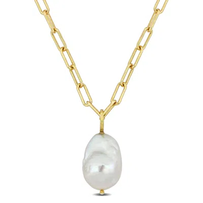 Mimi & Max 13-14 Mm Natural Shape Cultured Freshwater Pearl And 3.5 Mm Oval Link Necklace In 18k Gold Plated St In Yellow