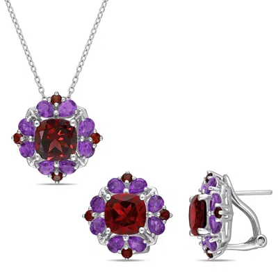 Mimi & Max 13 1/4ct Tgw Garnet Africian Amethyst Jewelry Set Sterling Silver In Multi