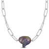 Mimi & Max 13-14mm Grey Cultured Freshwater Baroque Pearl Paperclip Necklace In Sterling Silver - 16+2 In In Red