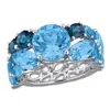 Mimi & Max 13 1/6ct Tgw Sky London And Swiss Blue Topaz Semi-eternity Ring In 14k White Gold