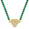 Mimi & Max 13 5/8ct Tgw Created Emerald Created White Sapphire Heart Necklace Yellow Silver In Green