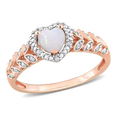 MIMI & MAX 1/3 CT TGW HEART SHAPE OPAL AND DIAMOND ACCENT HALO RING IN 10K ROSE GOLD