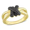 Mimi & Max 1/3ct Tdw Black Diamond Crossover Split-shank Ring Black Rhodium Plated 14k Yellow Gold In Gold