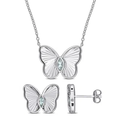 Mimi & Max 1/3ct Tgw Aquamarine Butterfly Jewelry Set Sterling Silver In Metallic