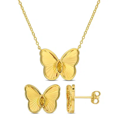 Mimi & Max 1/3ct Tgw Citrine Butterfly Stud Jewelry Yellow Plated Sterling Silver In Gold