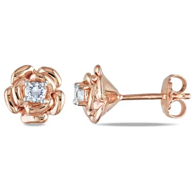 Mimi & Max 1/3ct Tgw Created White Sapphire Flower Stud Earrings In Rose Plated Sterling Silver In Pink
