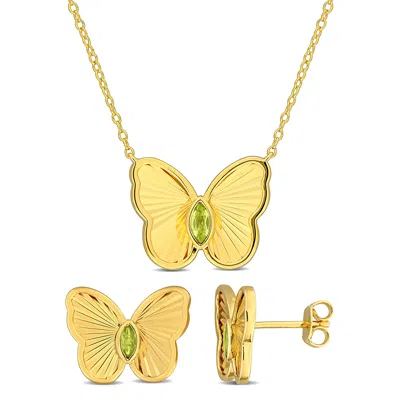 Mimi & Max 1/3ct Tgw Peridot Butterfly Jewelry Set Yellow Plated Sterling Silver In Green