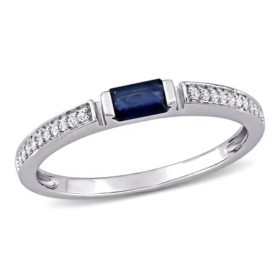 Mimi & Max 1/3ct Tgw Sapphire And 1/10ct Tw Diamond Ring 10k White Gold In Blue