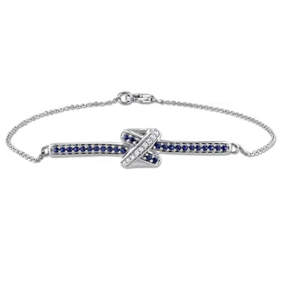 Mimi & Max 1/3ct Tgw Sapphire Diamond Accent Bar Crossover Bracelet Chain 14k White Gold In Multi