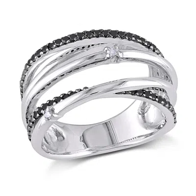 Mimi & Max 1/3ct Tw Black White Diamond Crisscross Anniverary Band Sterling Silver In Multi