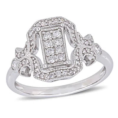 Mimi & Max 1/3ct Tw Diamond Halo Engagement Ring Sterling Silver In White