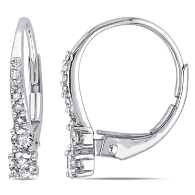 Mimi & Max 1/3ct Tw Diamond Leverback Earrings In 10k White Gold In Silver