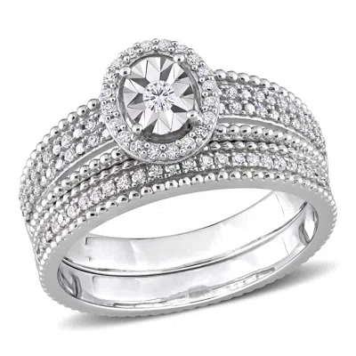 Mimi & Max 1/3ct Tw Diamond Oval Halo Bridal Set Sterling Silver In White