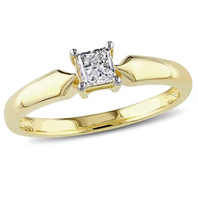 Mimi & Max 1/3ct Tw Princess Cut Diamond Solitaire Engagement Ring 10k Yellow Gold In White
