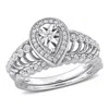Mimi & Max 1/3ct Tw Teardrop Diamond Halo Bridal Ring Set Sterling Silver In White