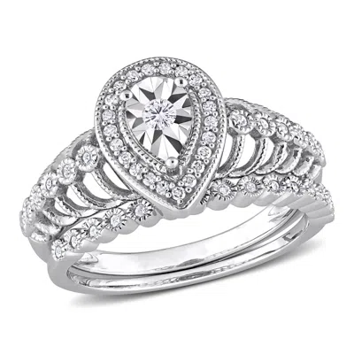 Mimi & Max 1/3ct Tw Teardrop Diamond Halo Bridal Ring Set Sterling Silver In White