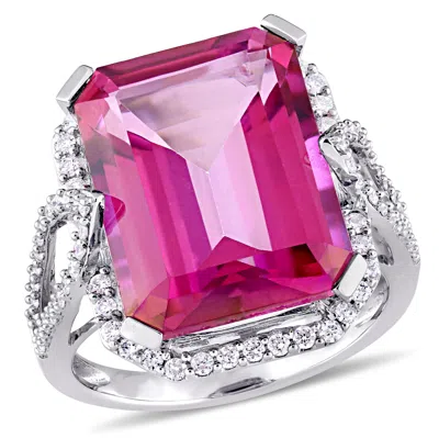 Mimi & Max 14 1/2ct Tgw Octagon-cut Pink Topaz And 1/2ct Tw Diamond Ring In 14k White Gold In Red