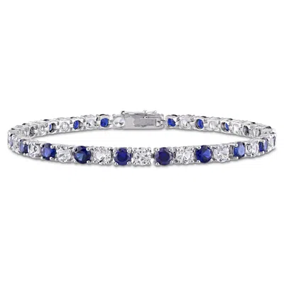 Mimi & Max 14 1/4 Ct Tgw Created Blue And White Sapphire Bracelet In Sterling Silver