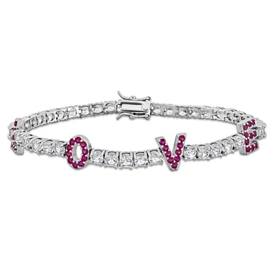 Mimi & Max 14 1/4ct Tgw Created Ruby Created White Sapphire Love Bracelet Sterling Silver In Pink