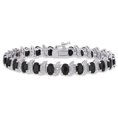 Mimi & Max 14 7/8ct Tgw Black Sapphire And Diamond S-link Bracelet In Sterling Silver