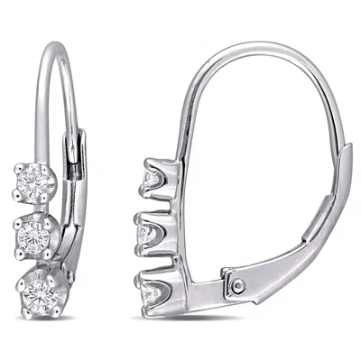 MIMI & MAX 1/4CT TDW 3 STONE DIAMOND LEVERBACK EARRINGS IN STERLING SILVER