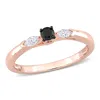 Mimi & Max 1/4ct Tdw Black White Marquise Diamond 3-stone Engagement Ring 10k Rose Gold In Multi