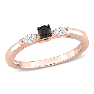Mimi & Max 1/4ct Tdw Black White Marquise Diamond 3-stone Engagement Ring 10k Rose Gold In Multi