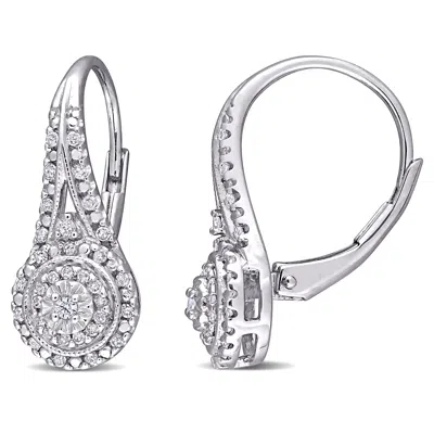 Mimi & Max 1/4ct Tdw Diamond Halo Leverback Earrings In Sterling Silver In White