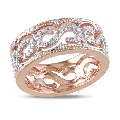 Mimi & Max 1/4ct Tdw Diamond Openwork Scroll Ring Pink Silver In Gold