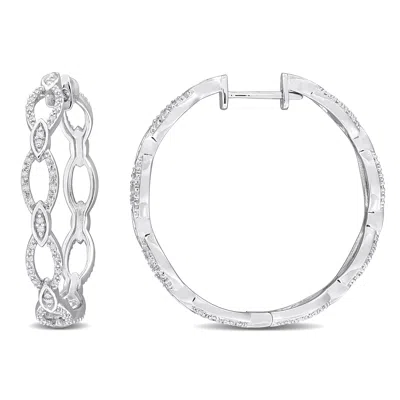Mimi & Max 1/4ct Tdw Diamond Oval Design Hoop Earrings In Sterling Silver