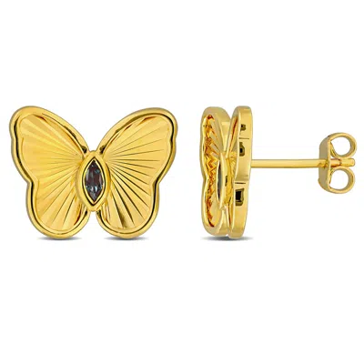 Mimi & Max 1/4ct Tgw Marquise-cut Created Alexandrite Butterfly Stud Earrings Yellow Silver In Gold