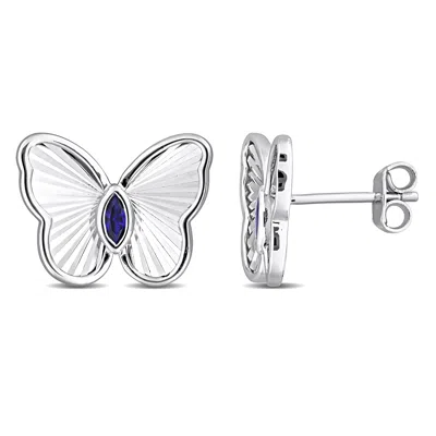 Mimi & Max 1/4ct Tgw Marquise-cut Created Blue Sapphire Butterfly Stud Earrings Sterling Silver