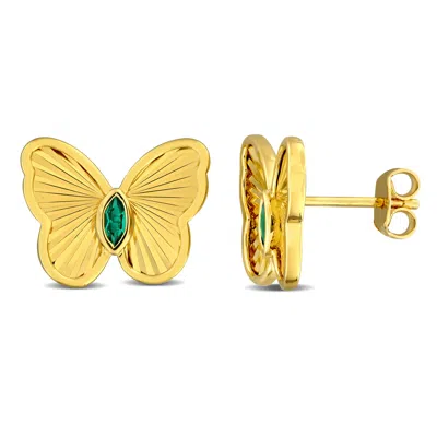 Mimi & Max 1/4ct Tgw Marquise-cut Created Emerald Butterfly Stud Earrings Yellow Silver In Green