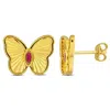 Mimi & Max 1/4ct Tgw Marquise-cut Created Ruby Butterfly Stud Earrings Yellow Silver In Red