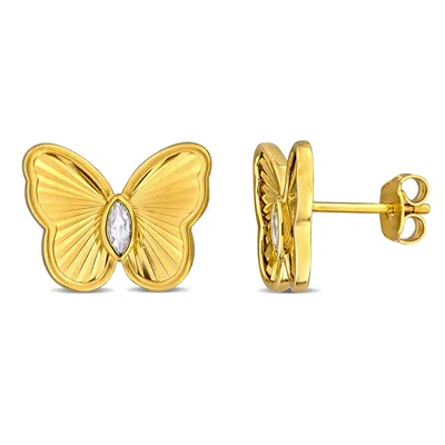 Mimi & Max 1/4ct Tgw Marquise-cut Created White Sapphire Butterfly Stud Earrings Yellow Silver In Gold